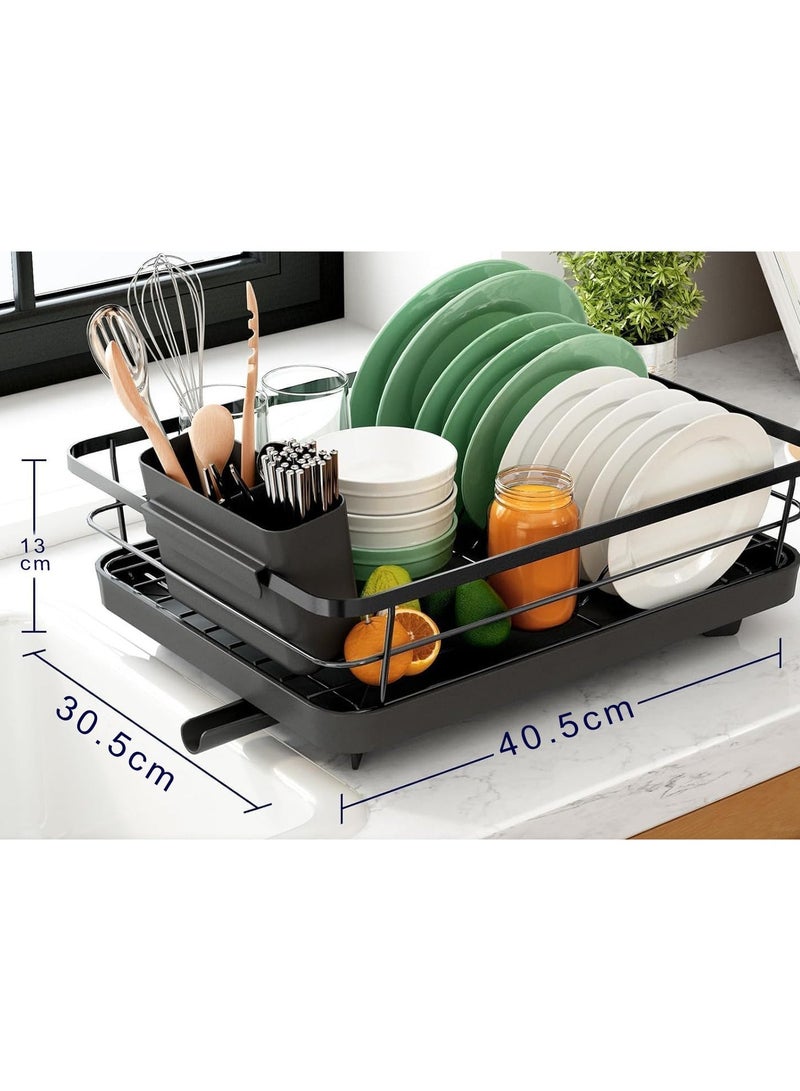 Beauenty Dish Drying Rack for Kitchen Counter, Stainless Steel Sink Organization and Storage Essentials with Cutlery Holder, Home and Appartment Decor, 30.5x40.5cm, Black - Image 3